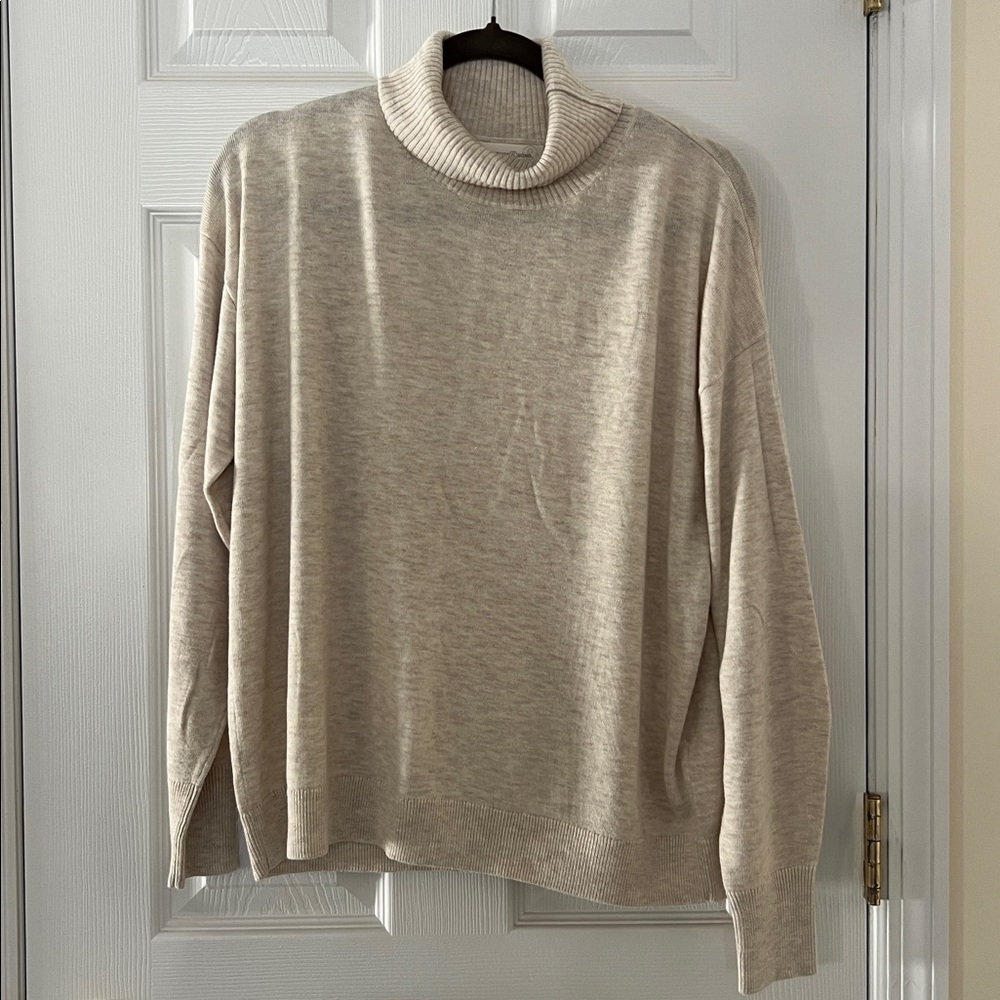 Beige Ribbed Turtleneck Sweater